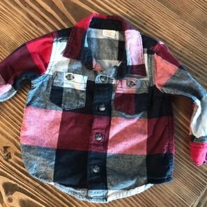 Grey, black and red button down flannel for boy